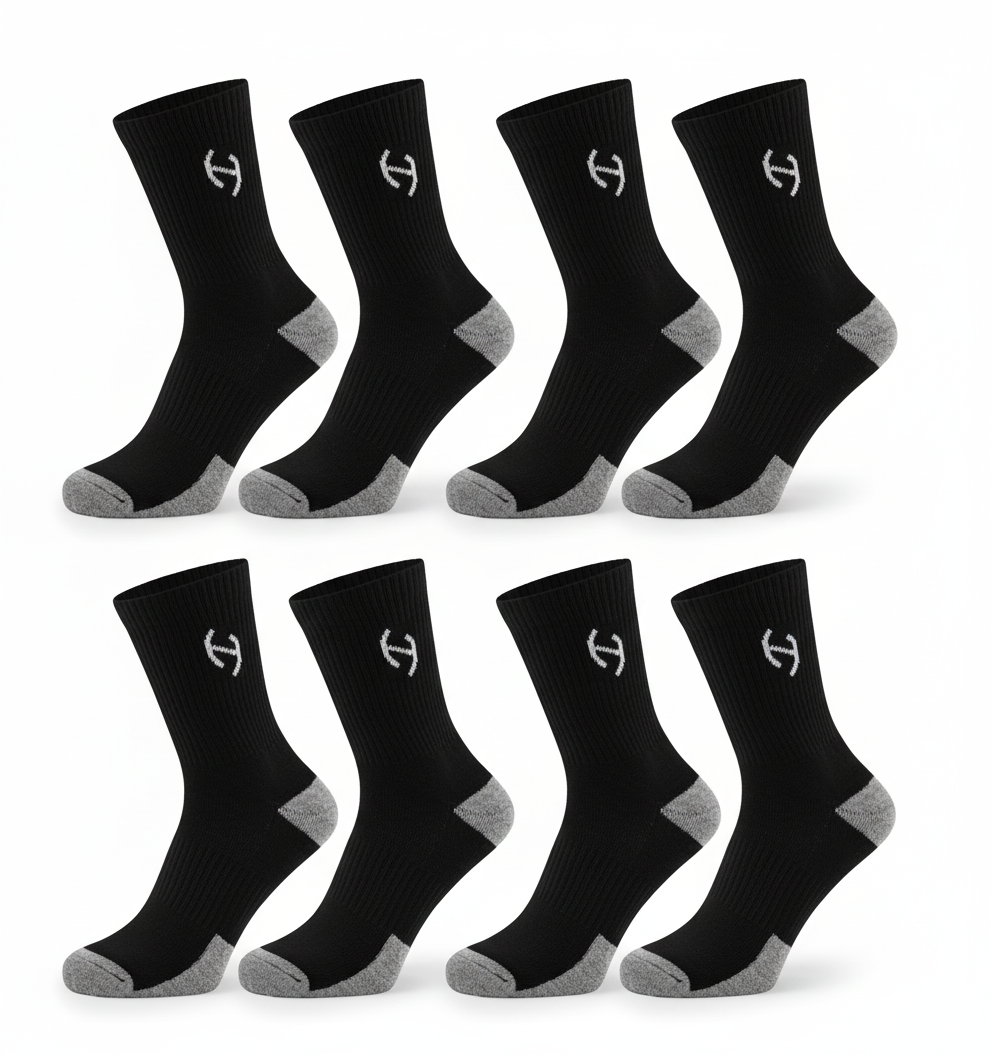 Kit 4 Pares Meia Cano Alto Esportiva Performance – 4 PRETAS