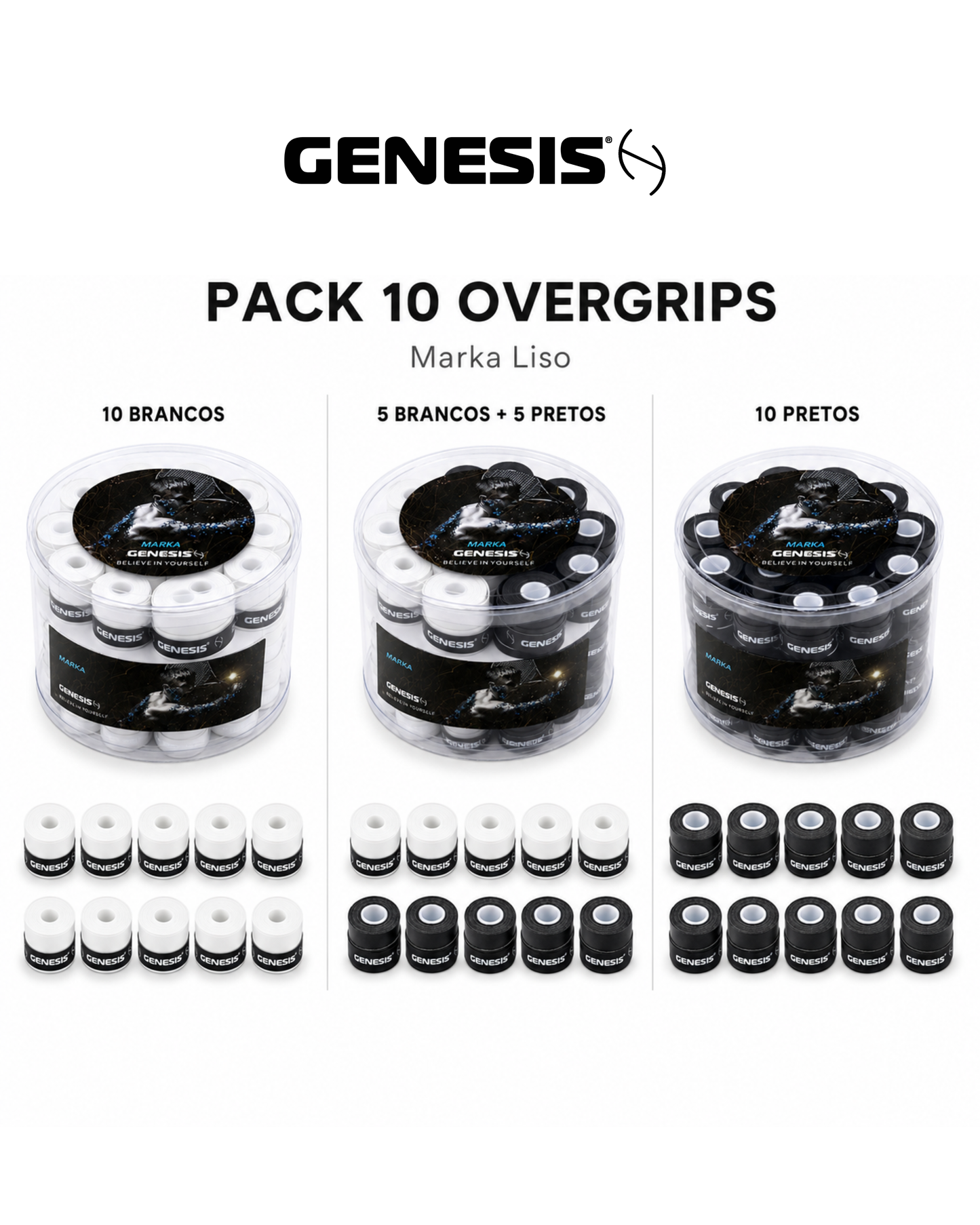 Pack 10 Overgrips Genesis Marka Liso