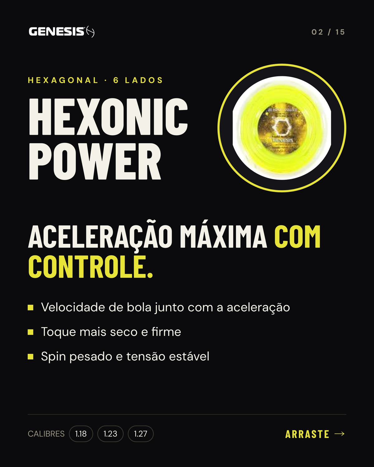 Características da corda Genesis Hexonic Power