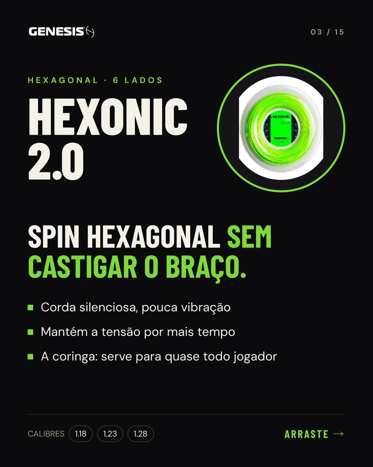 Características da corda Genesis Hexonic 2.0