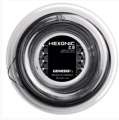 Rolo 200m de corda de tênis Genesis Hexonic 2.0 preta